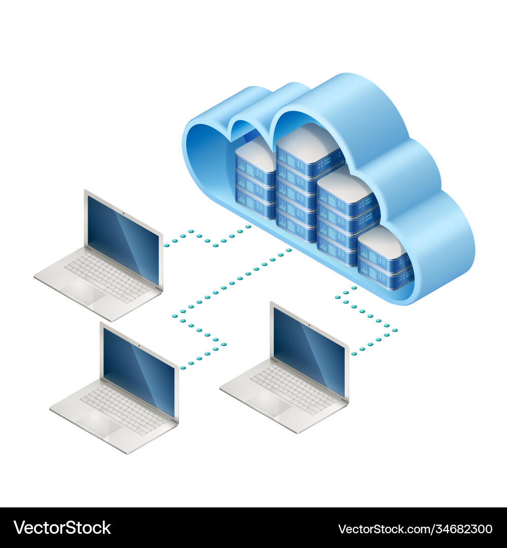 Isometric concept data network management Vector Image
