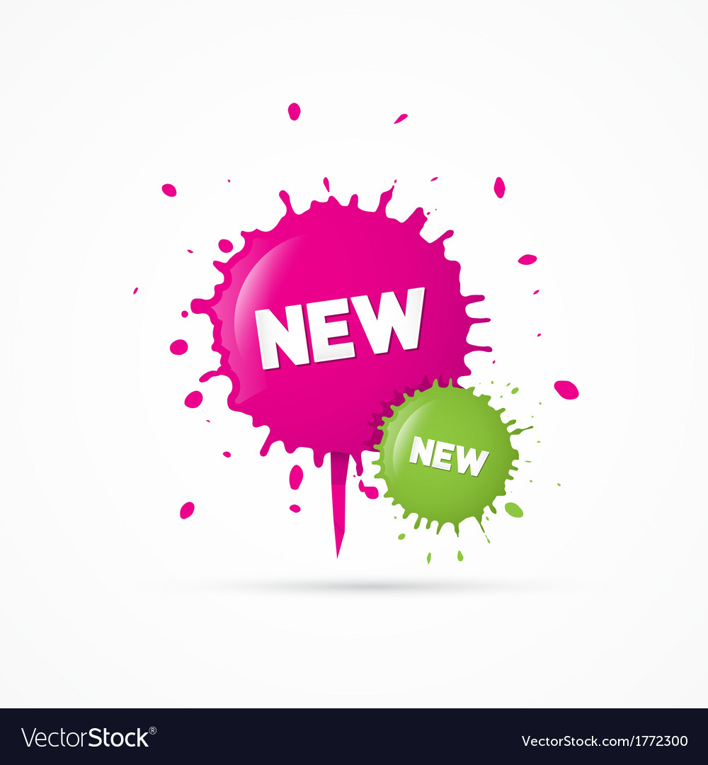 Pink and green stickers stains with new title Vector Image