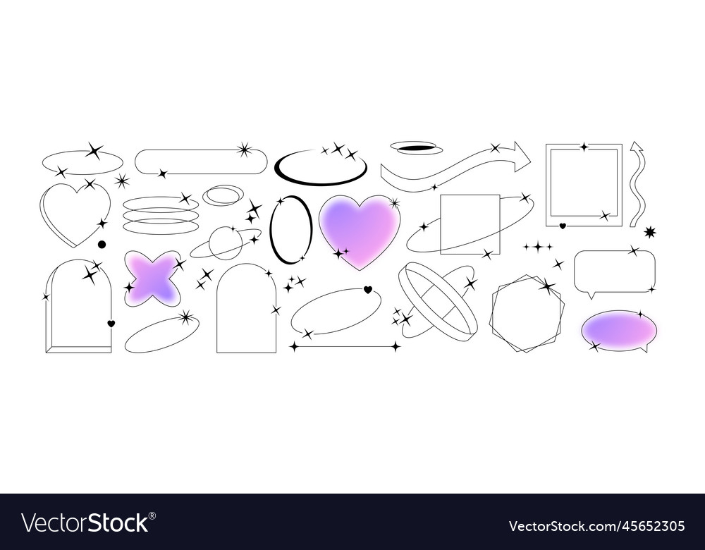 Set with Y2K elements. Aesthetic abstract vector shapes. Simple