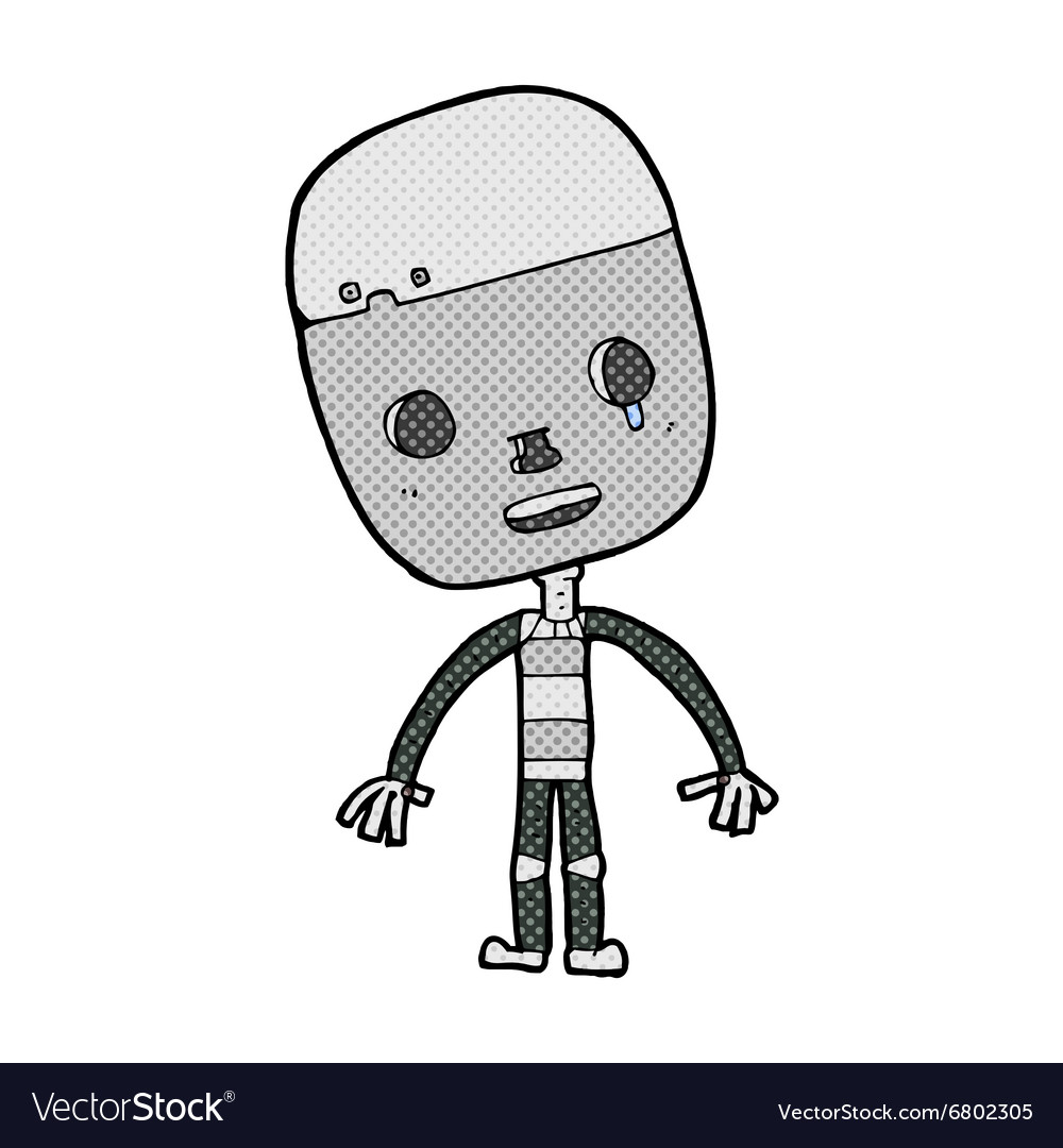 Comic cartoon sad robot