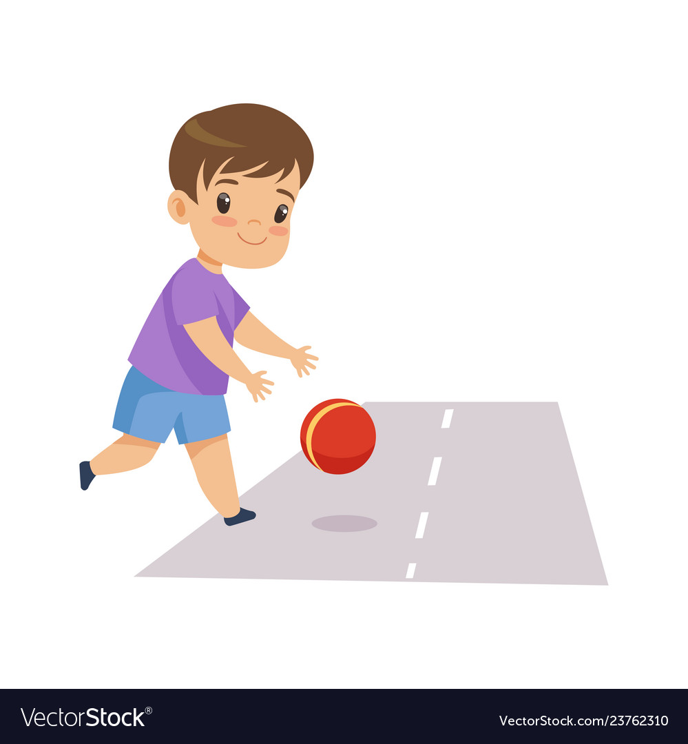 Little boy playing ball on road kid in dangerous Vector Image