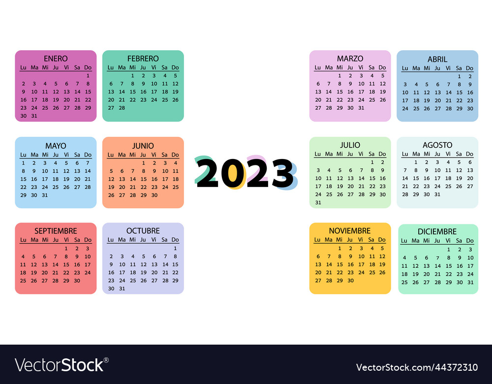 Pocket calendar on 2023 year spanish color Vector Image