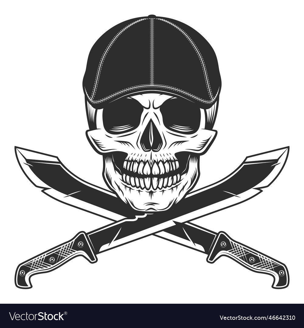 Skull in gangster flat cap with machete sword Vector Image