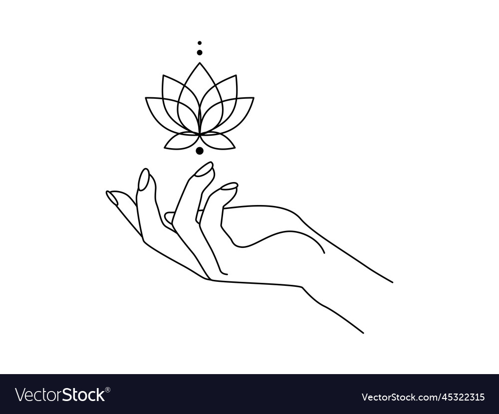 Magic hand with sacred lotus flower line art Vector Image