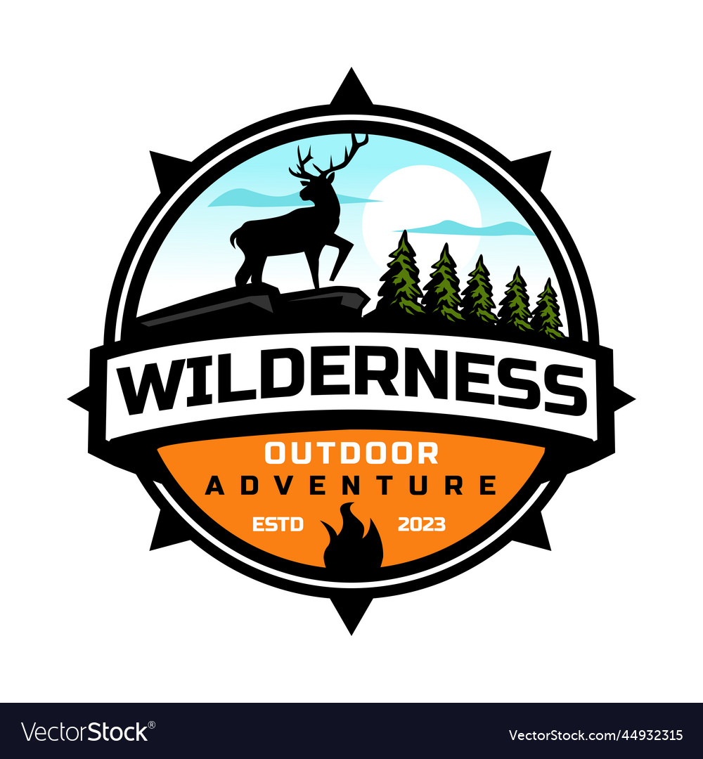 Mountain and deer outdoor adventures logo Vector Image