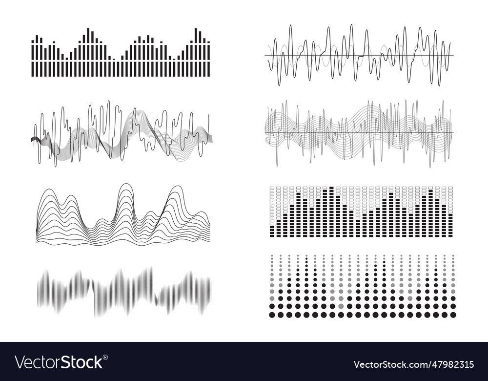 Sound waves mega set in graphic flat design Vector Image
