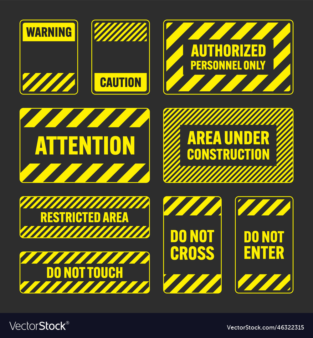 Various yellow warning signs with diagonal lines Vector Image