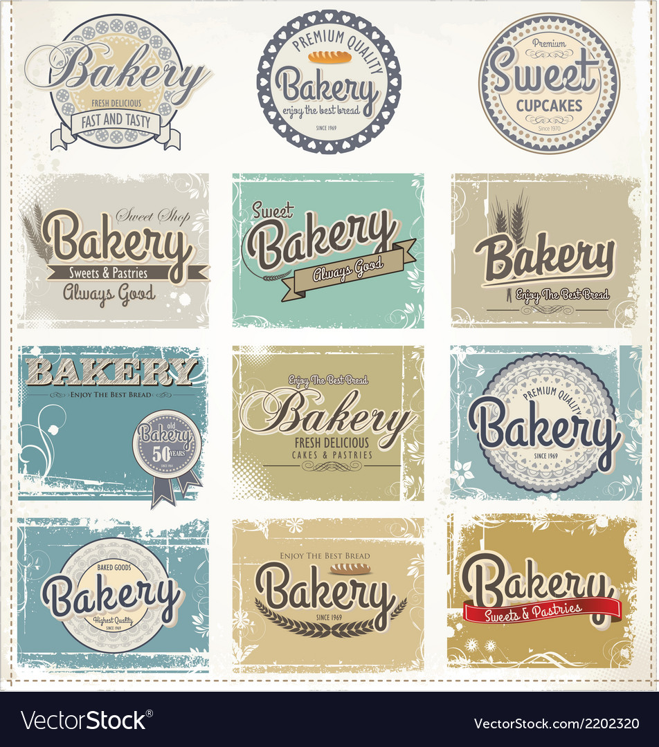 Bakery labels retro style set Royalty Free Vector Image