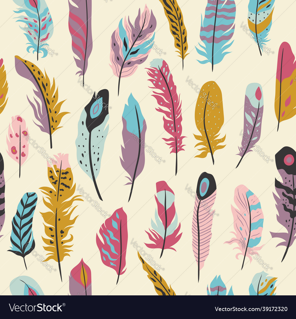 Feathers seamless pattern in boho style vector image Feathers seamless pattern in boho style