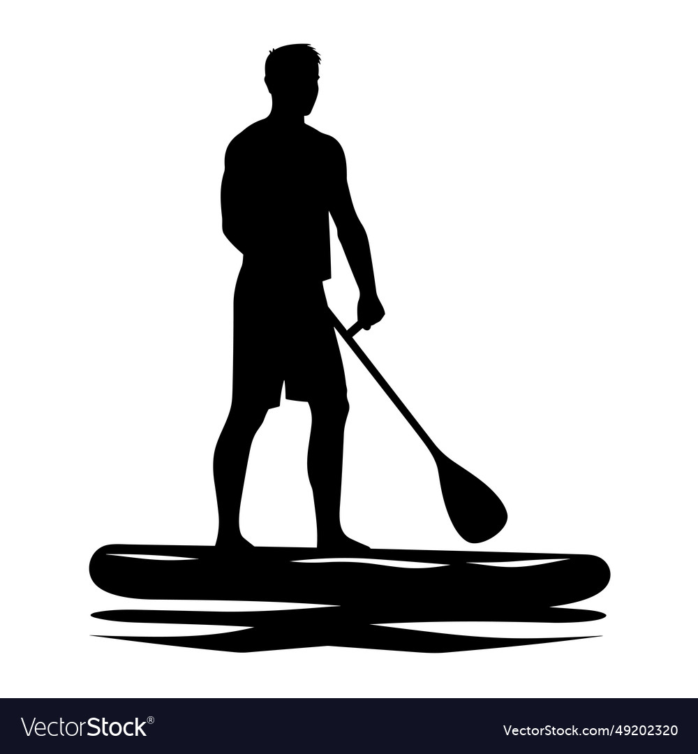 Paddleboarding man black icon on white background Vector Image