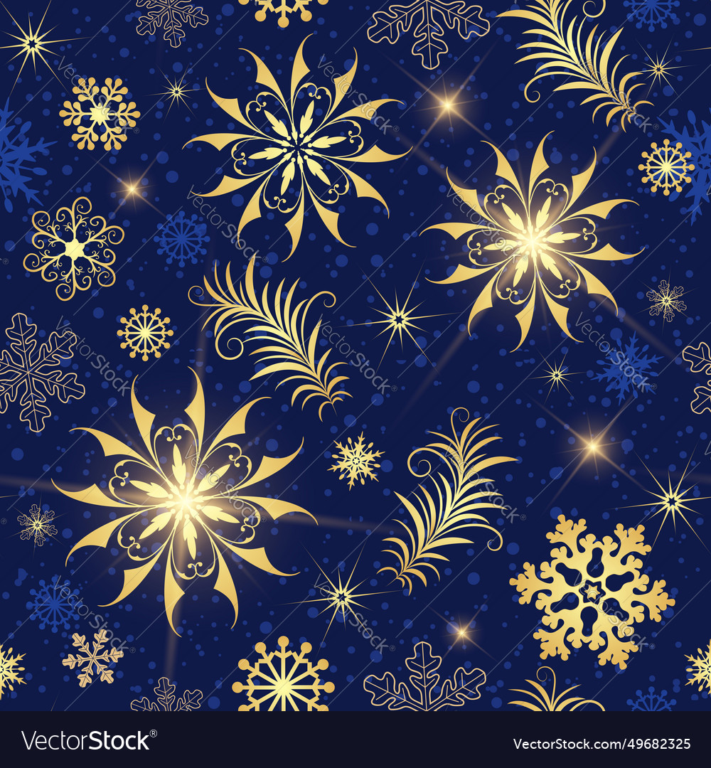 Seamless dark blue winter pattern with vintage Vector Image