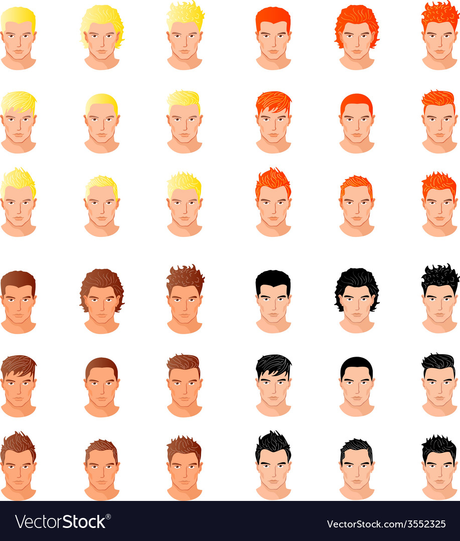 Set Different Hair Style Young Men Portraits Vector Image
