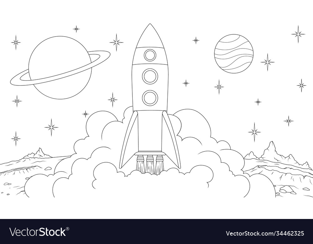 Spaceship rocket takes off Royalty Free Vector Image