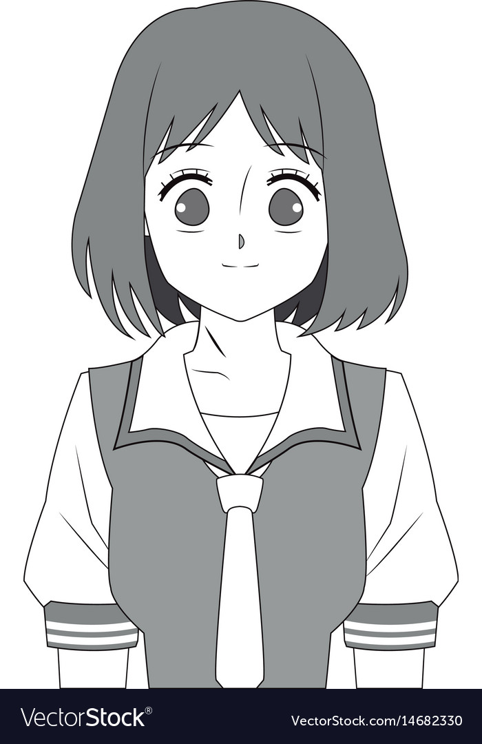 Anime girl young beautiful monochrome Royalty Free Vector