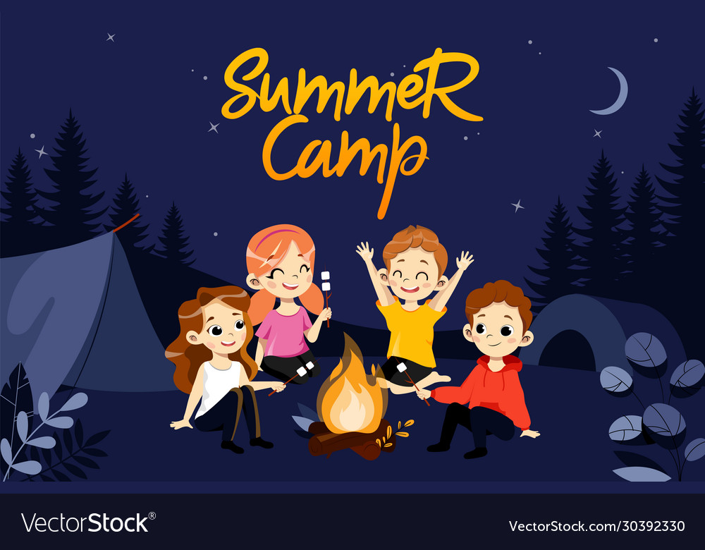 Concept of children summer camp group Royalty Free Vector