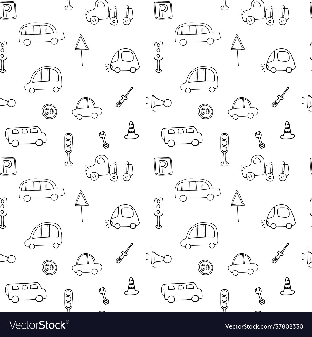 Cute cars seamless pattern cartoon transportation Vector Image