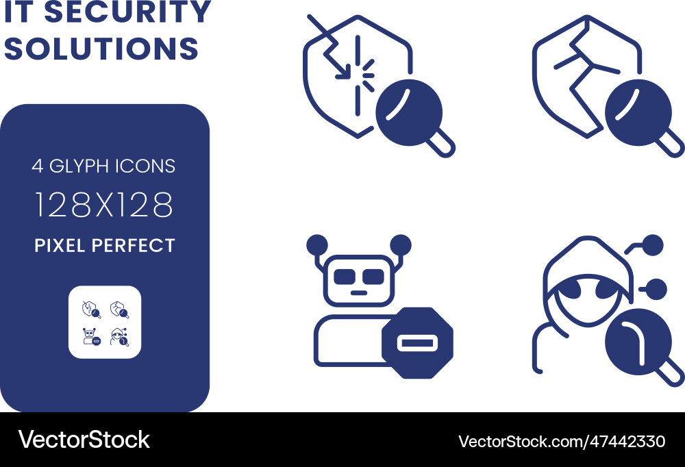 Cybersecurity solutions black solid desktop icons Vector Image