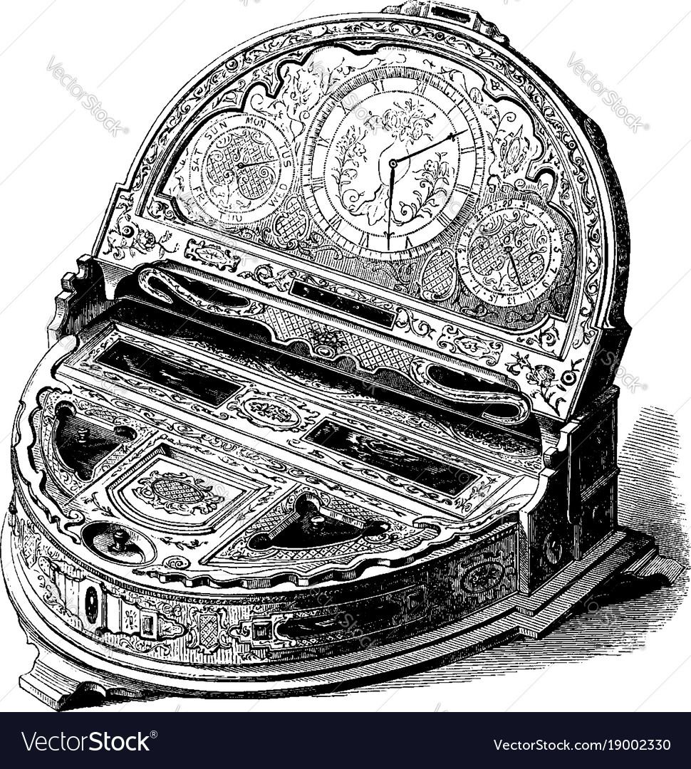 Inkstandclock inkstand vintage engraving Vector Image