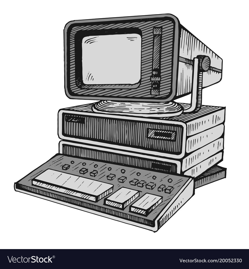 Old computer one very first Royalty Free Vector Image