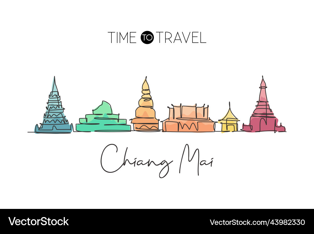 One continuous line drawing chiang mai city Vector Image