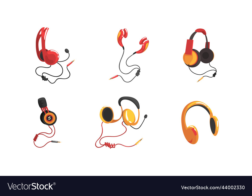 Wired Headphones And Earphones As Audio Equipment Vector Image 0371