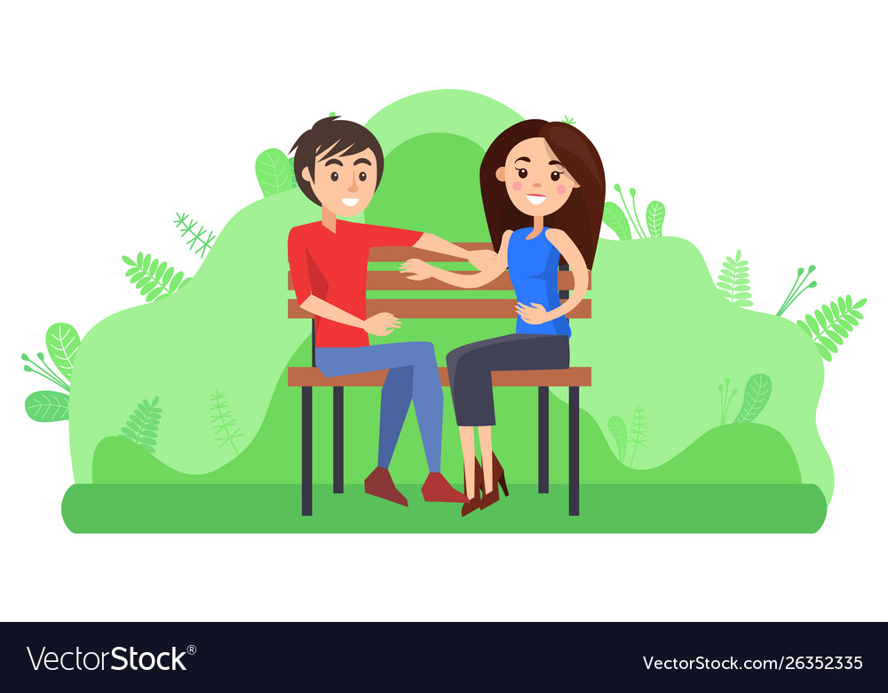 Couple sitting on bench romantic pair dating Vector Image