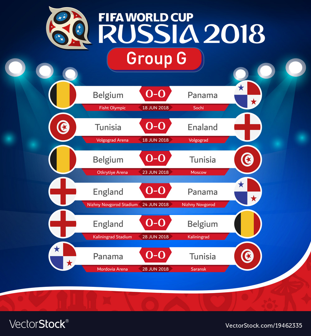 Fifa world cup russia 2018 group g fixture Vector Image