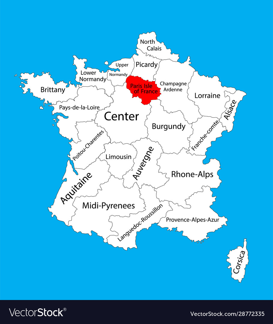 France And Paris Map Paris Isle France Map France Province Map Vector Image