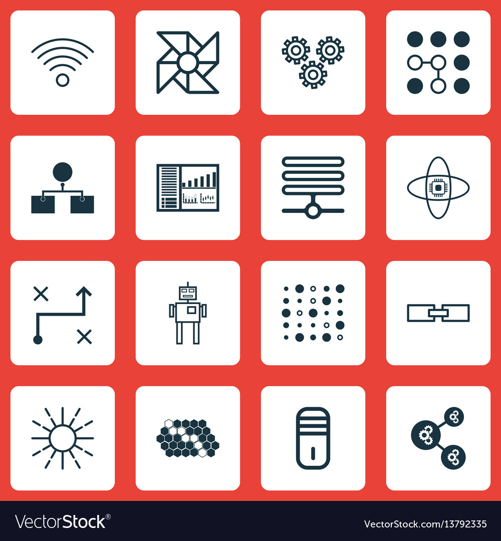 Set of 16 machine learning icons includes Vector Image