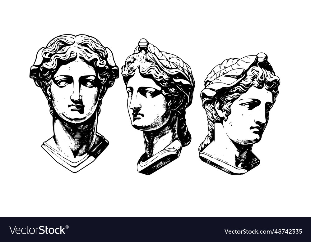 Set of antique statue head greek sculpture Vector Image