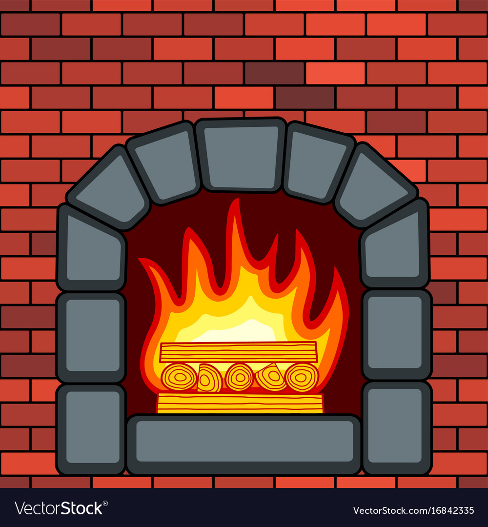 Stone fireplace in brick wall Royalty Free Vector Image