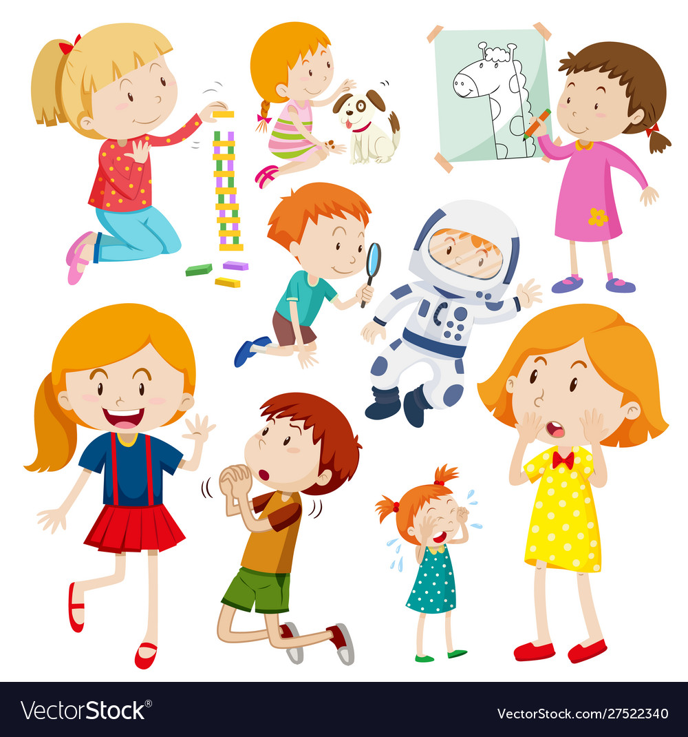 Children doing different actions Royalty Free Vector Image