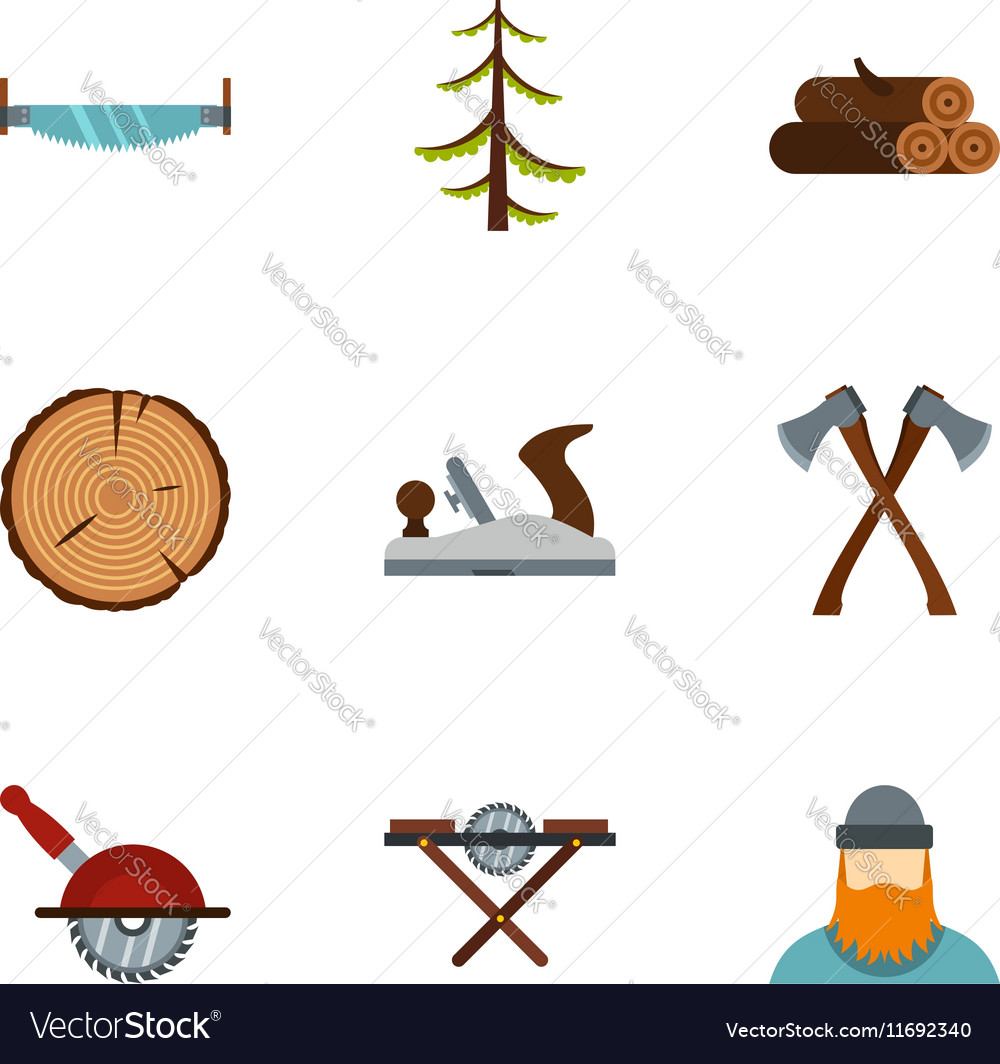Cutting Down Trees Icons Set Flat Style Royalty Free Vector Cutting Down Trees Icons Set Flat Style Vector Image