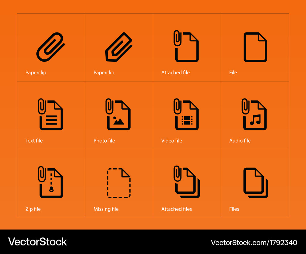 File clip icons on orange background Royalty Free Vector