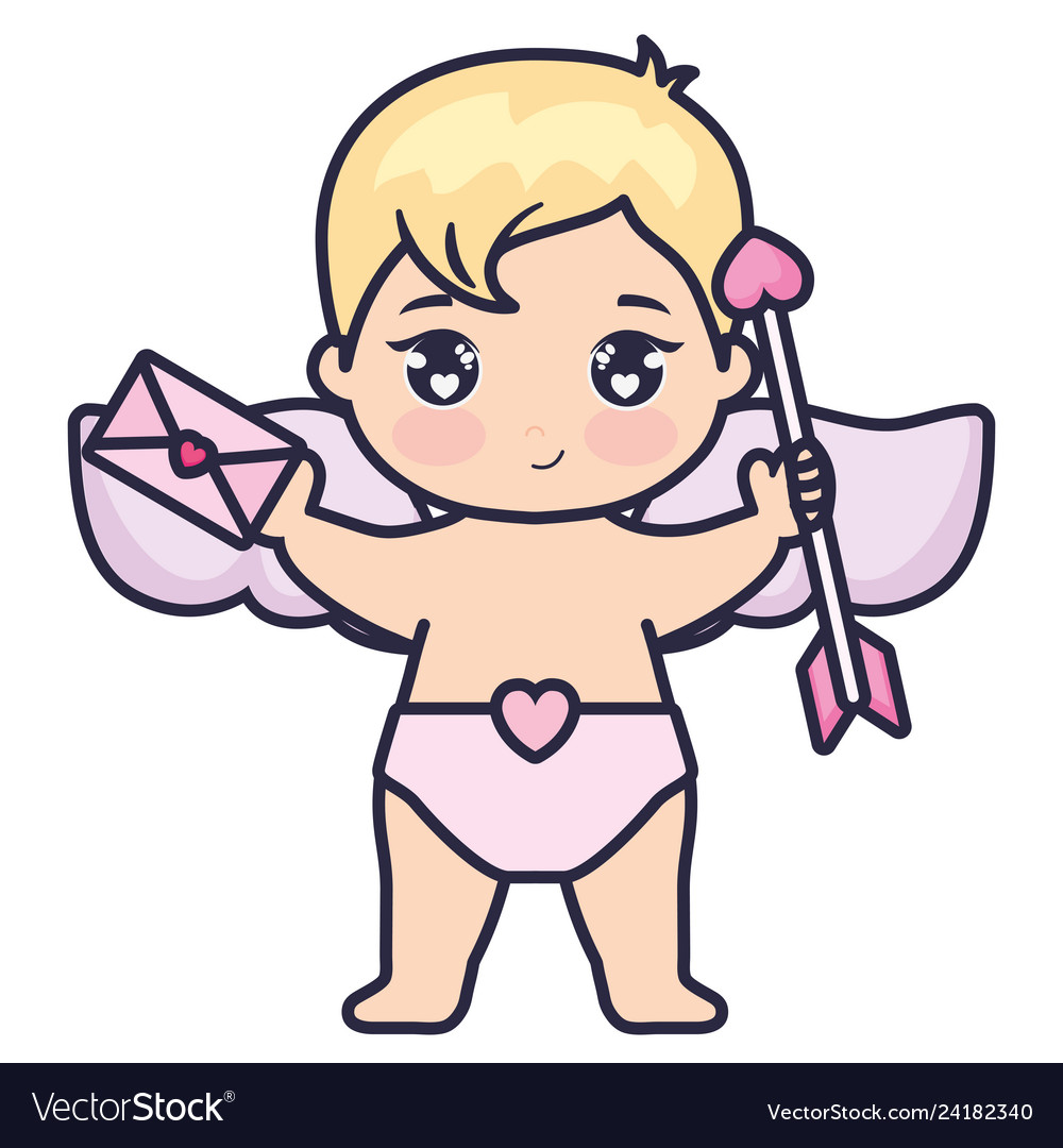 Little cupid baby with love envelope