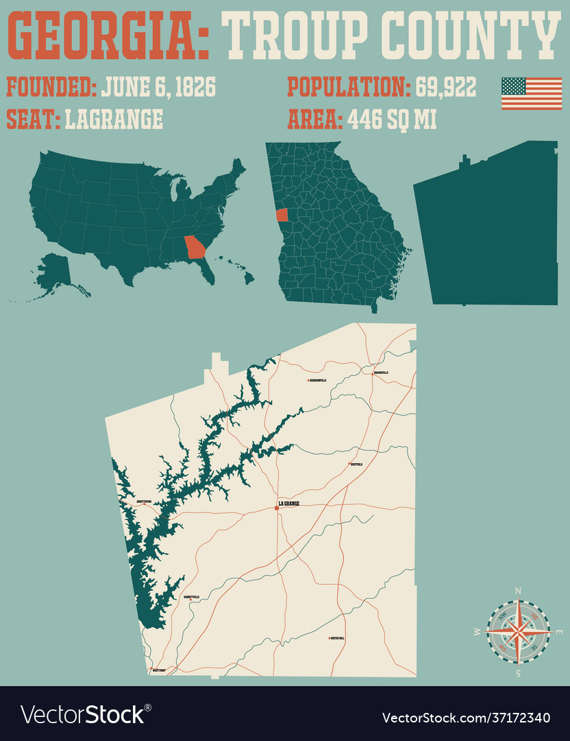 Map troup county in georgia Royalty Free Vector Image