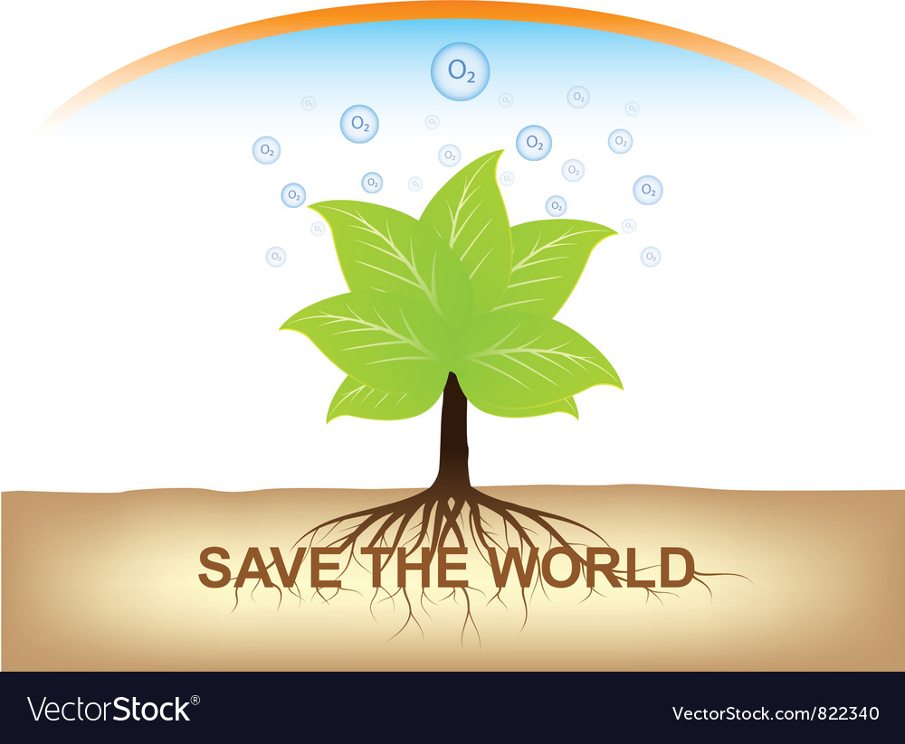 Root tree hold on ground with oxygen Royalty Free Vector