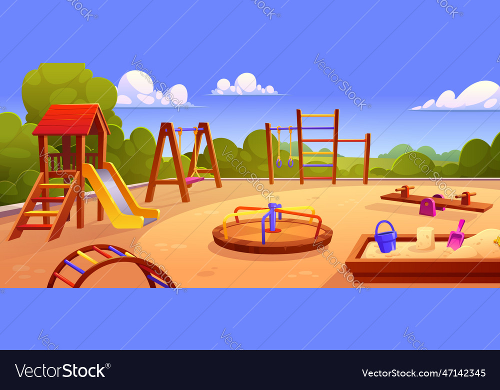 Cartoon public playground in city park Royalty Free Vector