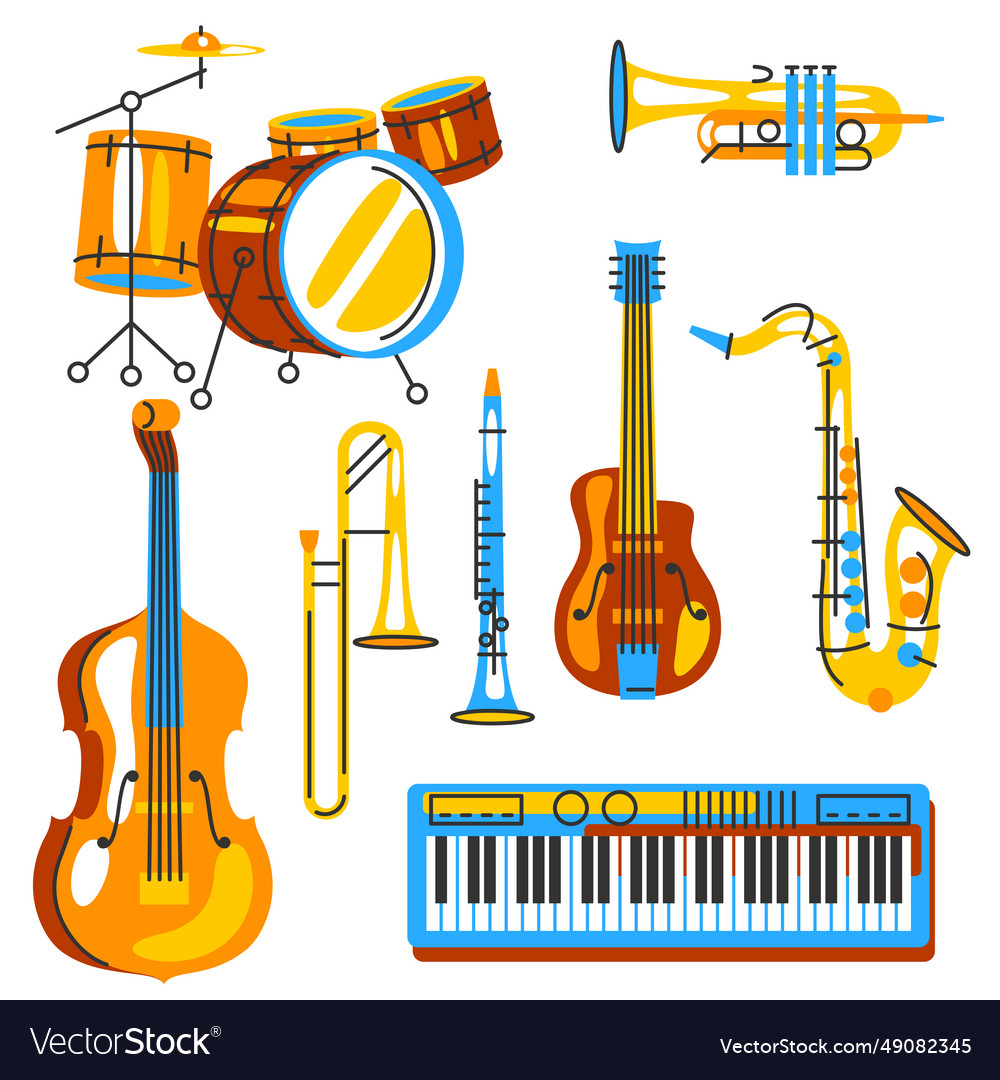 Set of musical instruments jazz blues and Vector Image