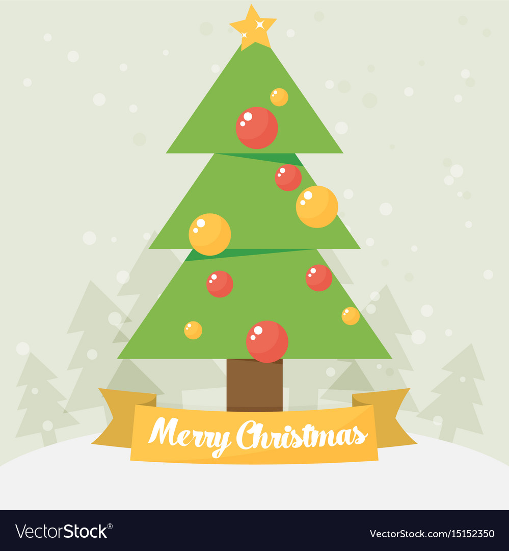 Christmas card tree flat Royalty Free Vector Image