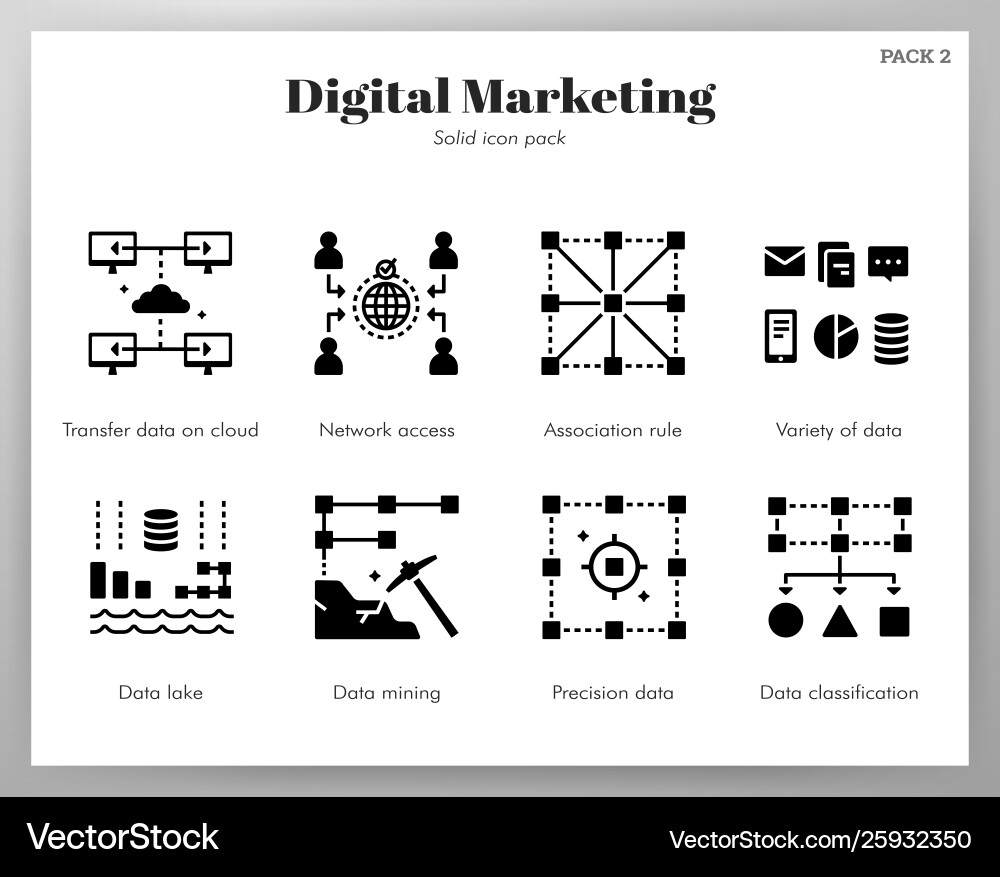 Data analytics icons solid pack Royalty Free Vector Image
