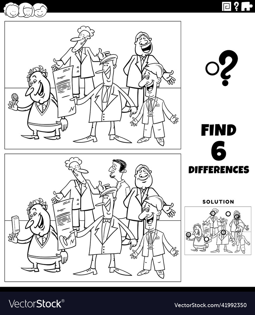 Differences Game With Cartoon Businessmen Vector Image