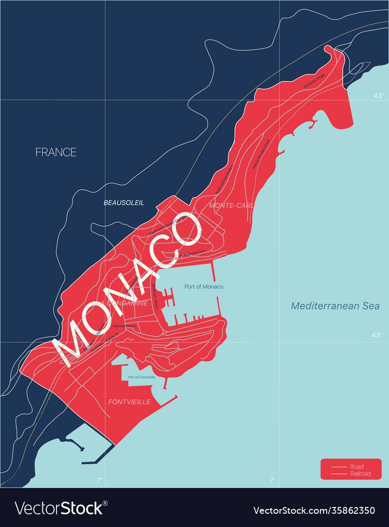 Monaco country detailed editable map