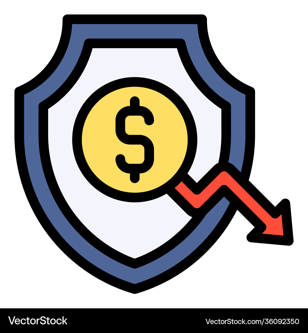 Shield with coin and decrease arrow icon Vector Image