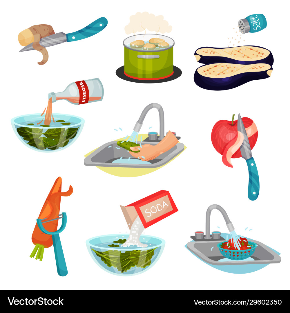Vegetables in cooking process with peeling Vector Image