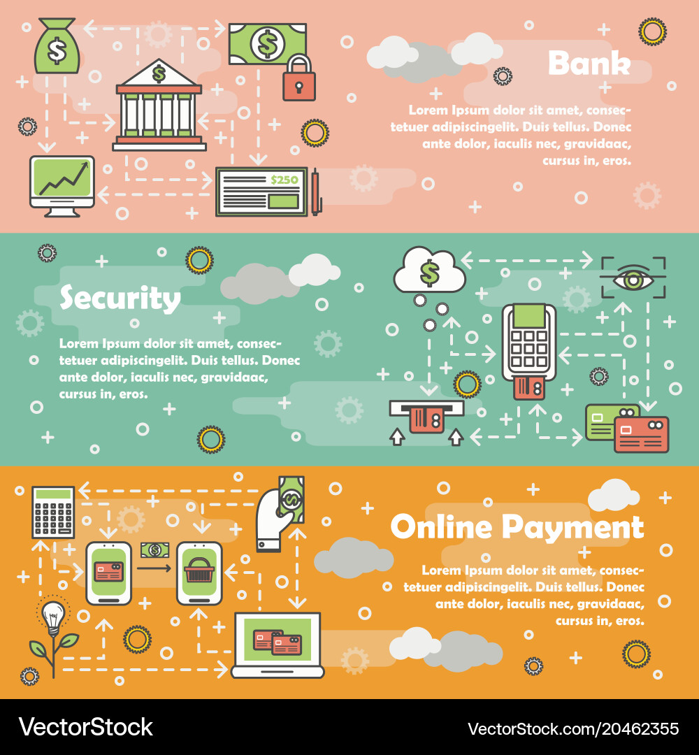 Banking Concept Flat Line Art Banner Set Vector Image