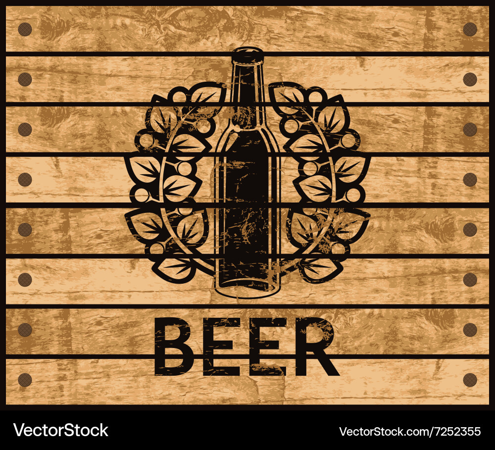 Beer bottle on wooden box Royalty Free Vector Image