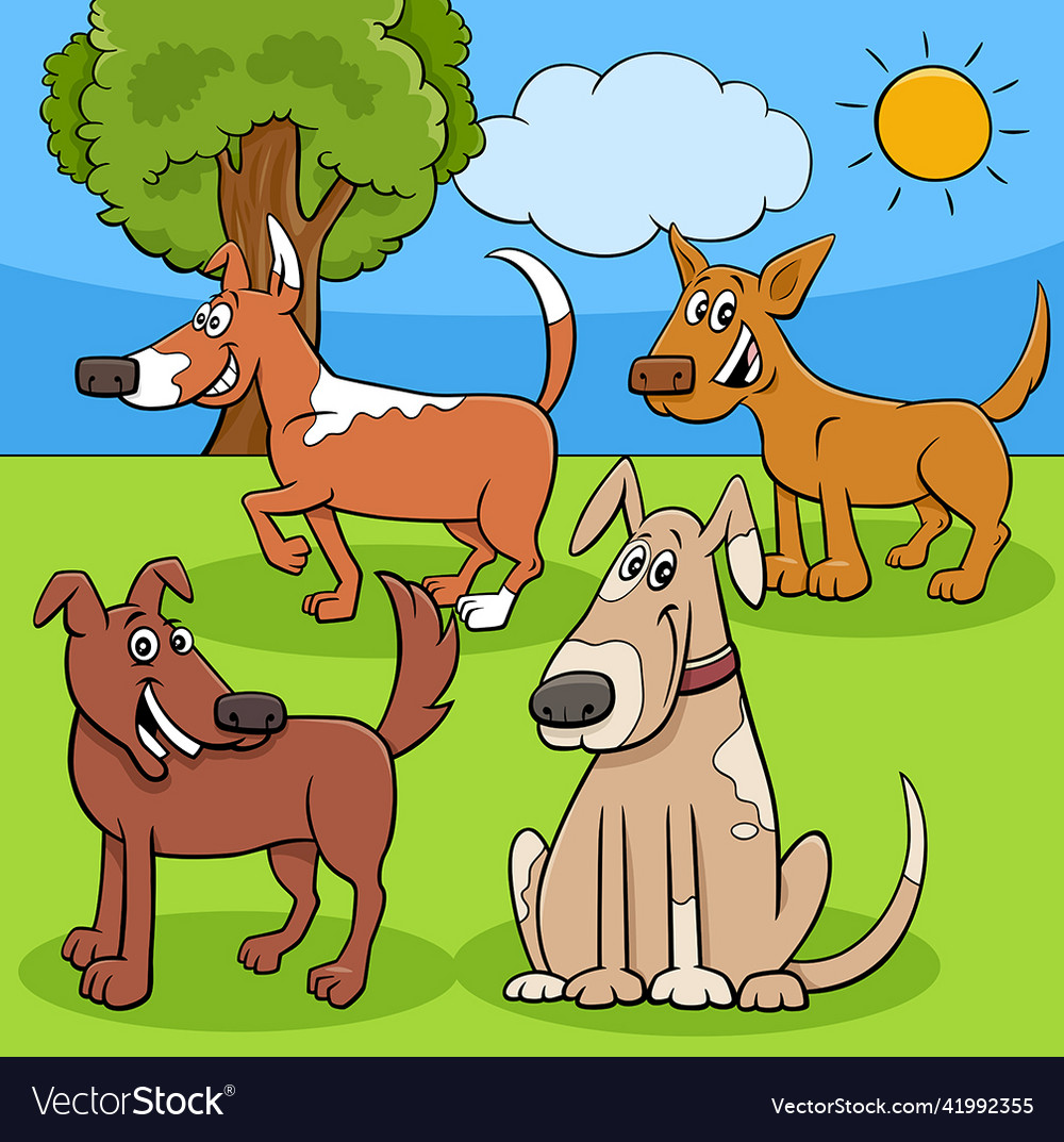 Cartoon playful dogs and puppies characters Vector Image