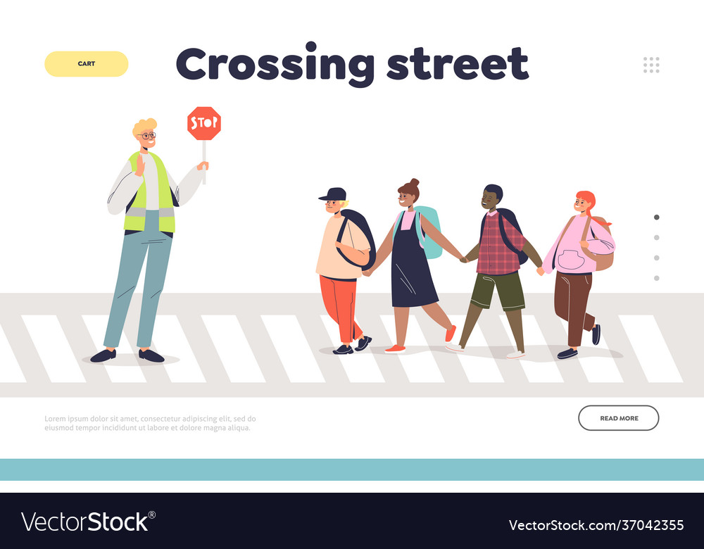 Crossing street safely concept landing page