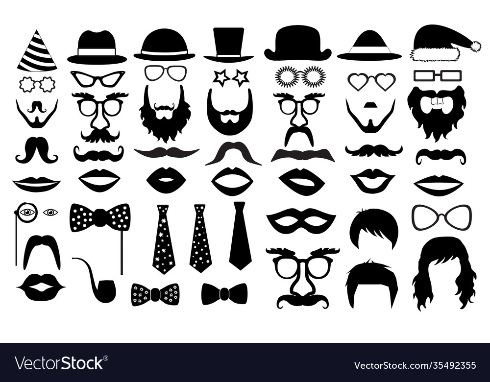 Retro party set glasses hats lips mustaches tie Vector Image